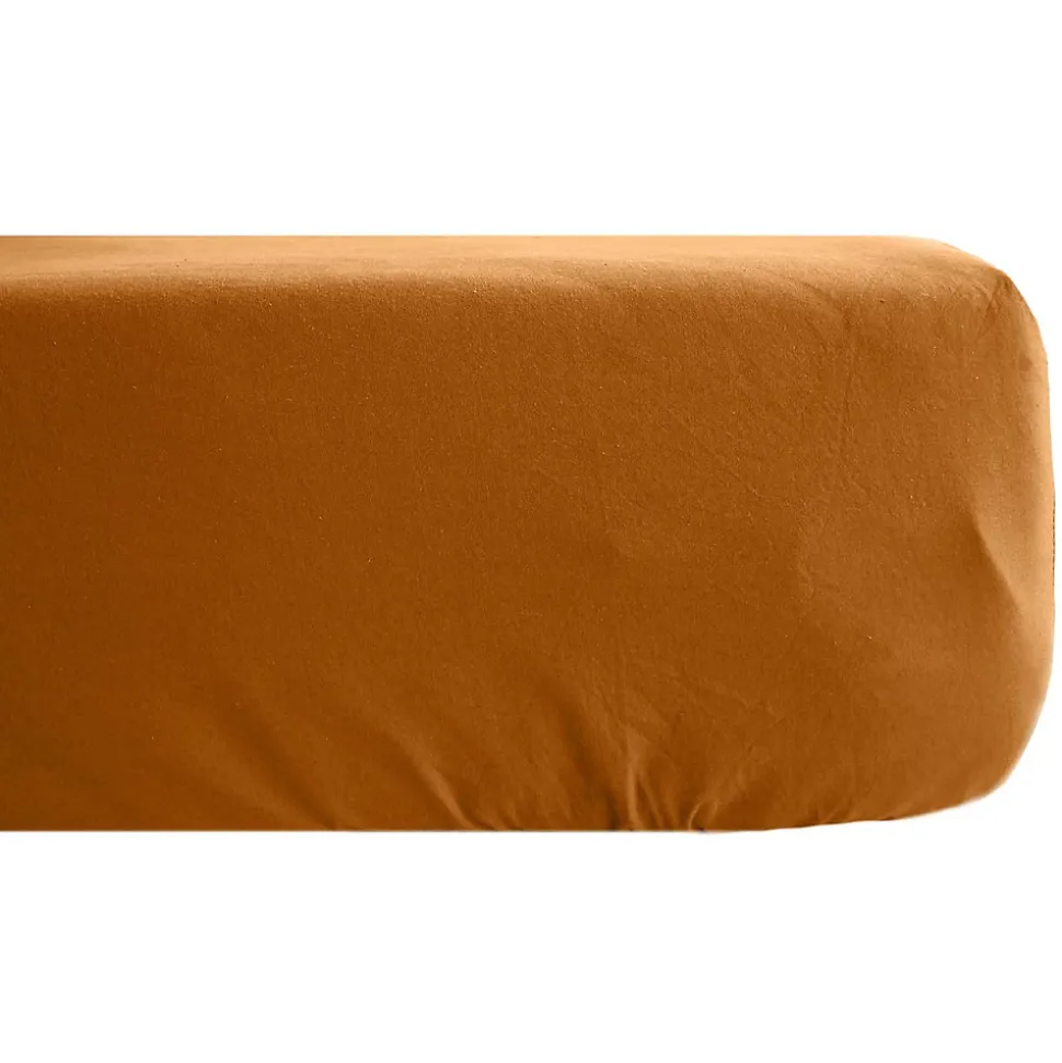Drap housse en lin lavé froissé 140x190 cm SONATE orange Terre Cuite