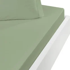 Drap housse en percale de coton bonnet 30 cm Sauge 140x200 cm SOFT PERCALE