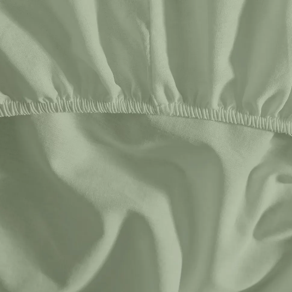Drap housse en percale de coton bonnet 30 cm Sauge 90x190 cm SOFT PERCALE