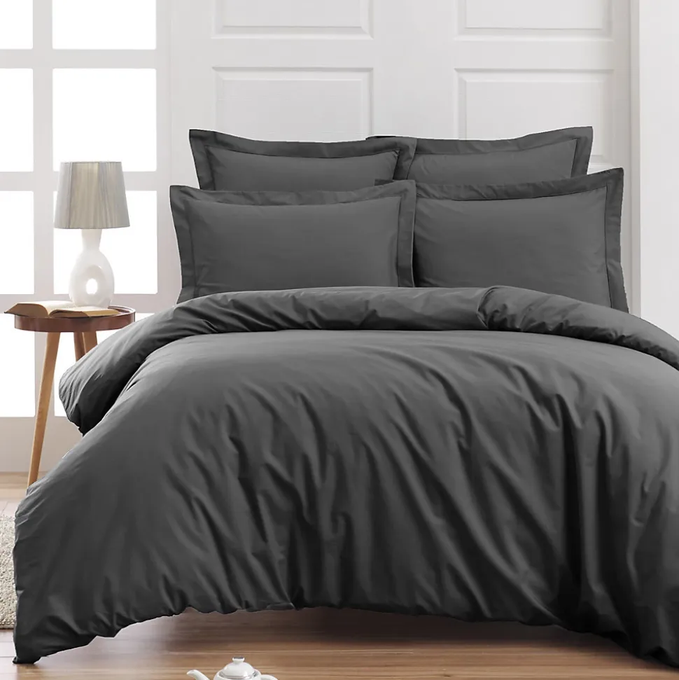 Drap housse en percale de coton bonnet 30 cm Anthracite 80x200 cm SOFT PERCALE