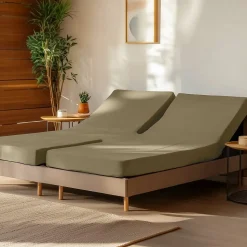 Drap housse en percale de coton pour lit articulé Taupe 180x200 cm SOFT PERCALE