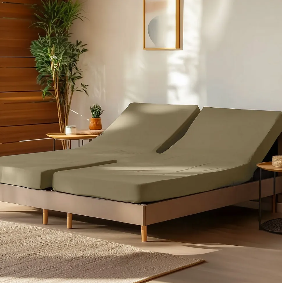 Drap housse en percale de coton pour lit articulé Taupe 180x200 cm SOFT PERCALE