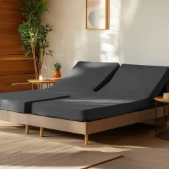 Drap housse en percale de coton pour lit articulé Anthracite 140x190 cm SOFT PERCALE