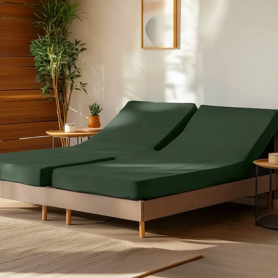 Drap housse en percale de coton pour lit articulé Eucalyptus 180x200 cm SOFT PERCALE