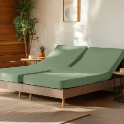 Drap housse en percale de coton pour lit articulé Sauge 140x190 cm SOFT PERCALE