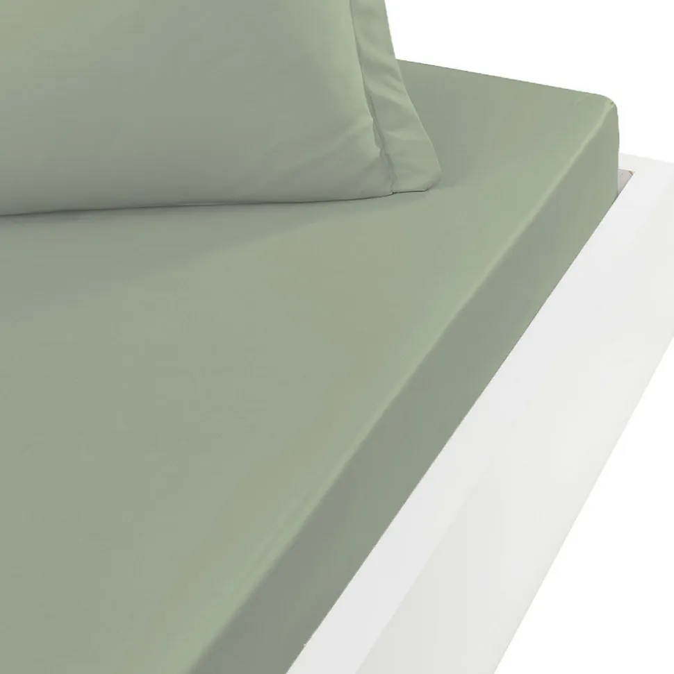 Drap housse en percale de coton pour lit articulé Sauge 140x190 cm SOFT PERCALE