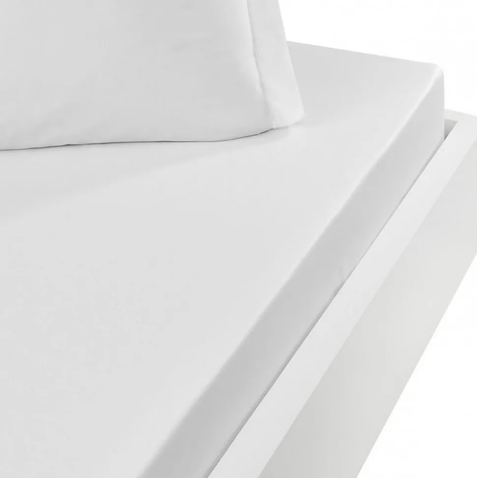 Drap housse en percale de coton bonnet 30 cm Blanc 90x200 cm SOFT PERCALE