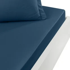 Drap housse en percale de coton bonnet 30 cm Indigo 80x200 cm SOFT PERCALE