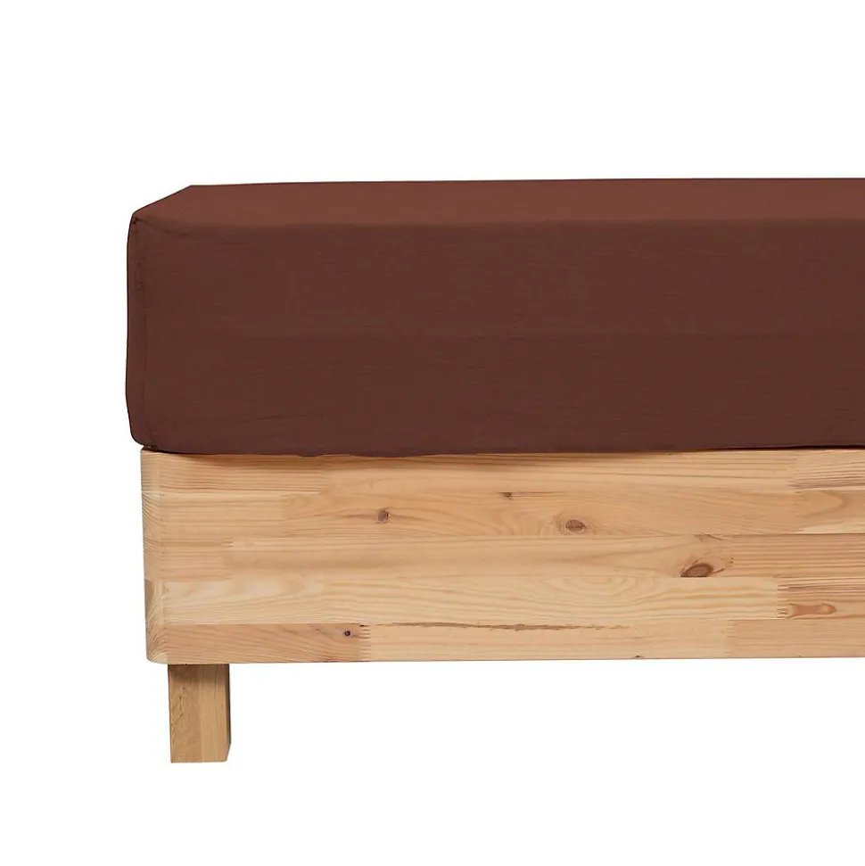 Drap housse Flora gaze de coton marron 160x200cm - Atmosphera