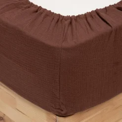 Drap housse Flora gaze de coton marron 160x200cm - Atmosphera