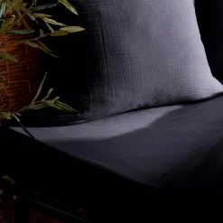 Drap housse Flora gaze de coton bleu 160x200cm - Atmosphera