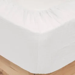 Drap housse Flora gaze de coton blanc 160x200cm - Atmosphera