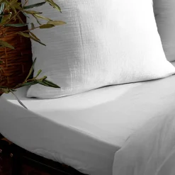 Drap housse Flora gaze de coton blanc 160x200cm - Atmosphera