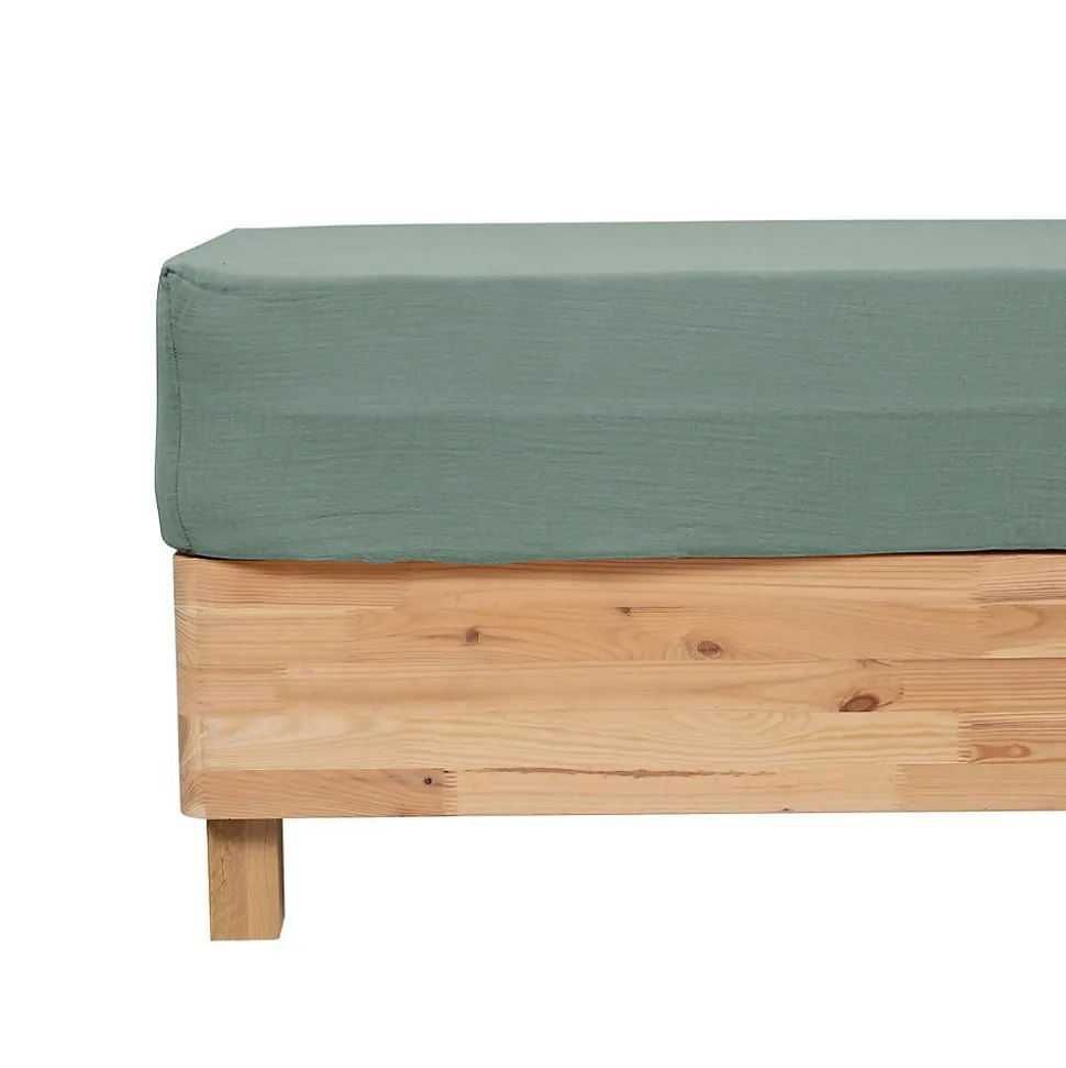 Drap housse Flora gaze de coton vert céladon 140x190cm - Atmosphera