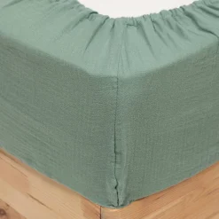 Drap housse Flora gaze de coton vert céladon 140x190cm - Atmosphera