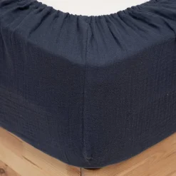 Drap housse Flora gaze de coton bleu 140x190cm - Atmosphera