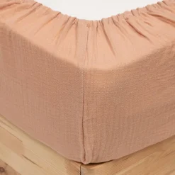 Drap housse Flora gaze de coton rose 140x190cm - Atmosphera