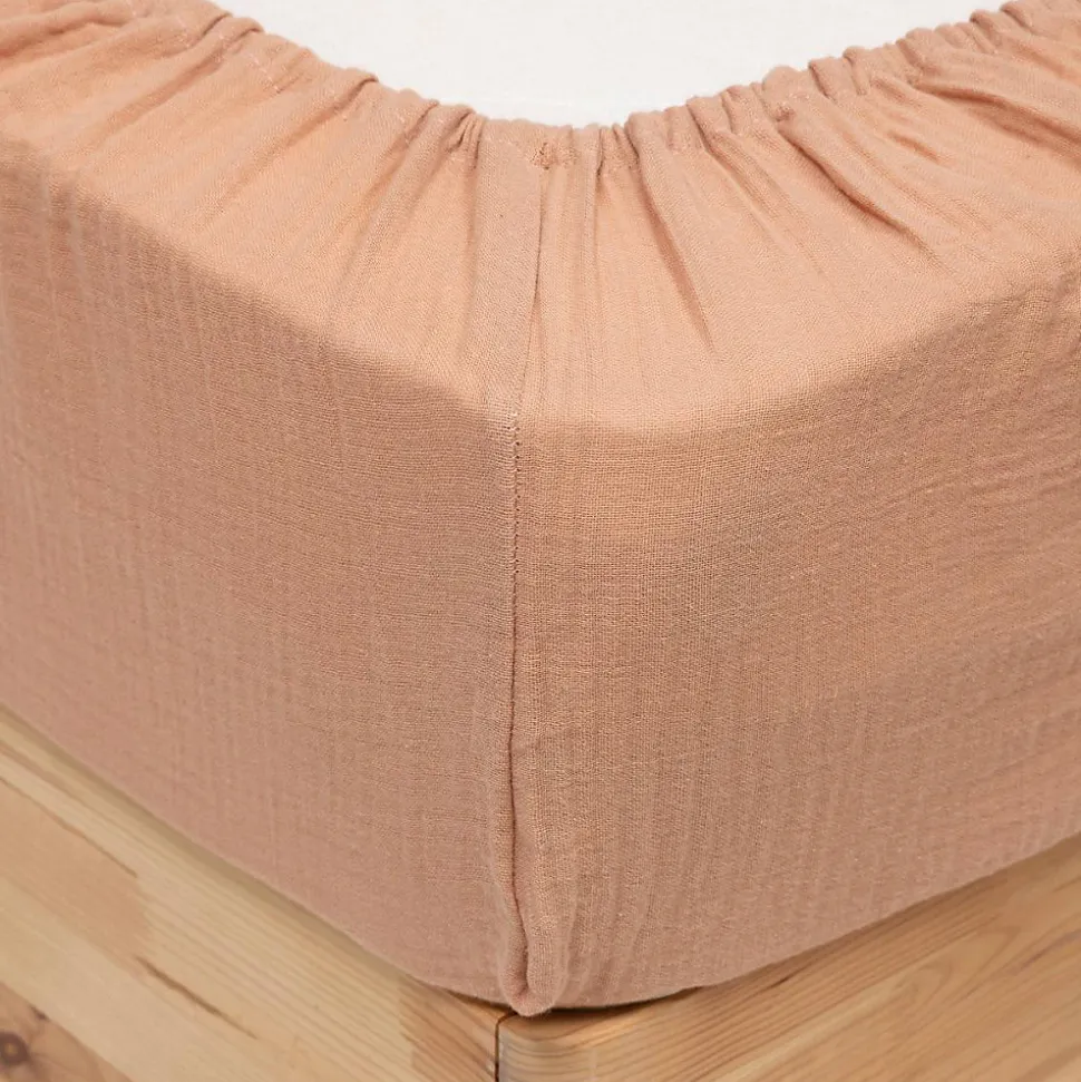 Drap housse Flora gaze de coton rose 140x190cm - Atmosphera