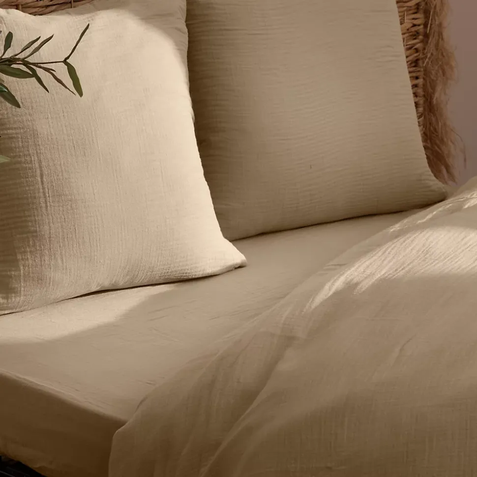 Drap housse Flora gaze de coton lin 140x190cm - Atmosphera