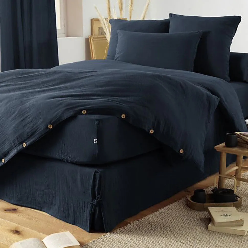 Drap housse "Gaïa" toutes dimensions "Gaze de Coton" l'Effet Papillon - Gaia Minuit - 90 x 200 cm bonnet de 30 cm