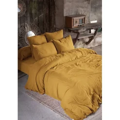 Drap housse "Gaïa" toutes dimensions "Gaze de Coton" - Gaïa Safran - 180 x 200 cm bonnet de 30 cm