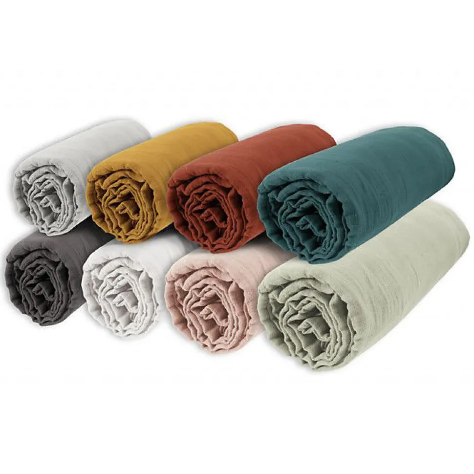 Drap housse "Gaïa" toutes dimensions "Gaze de Coton" - Gaïa Granit - 140 x 190 cm bonnet de 30 cm