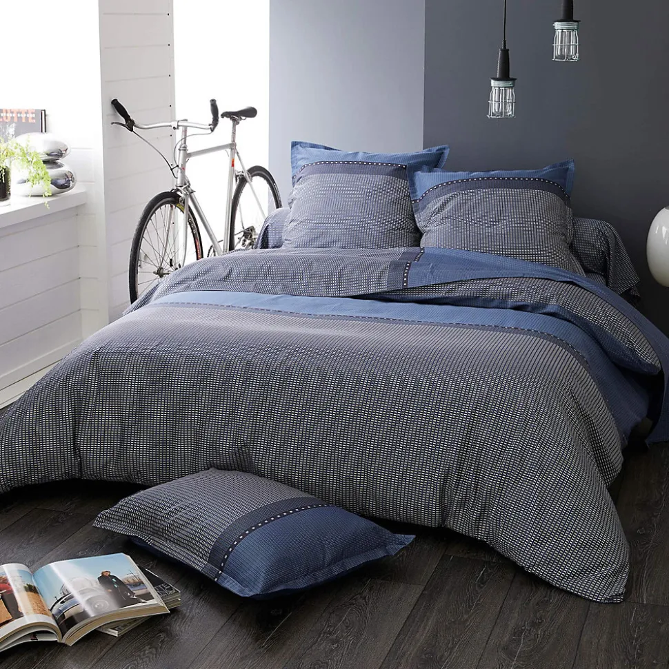 Drap housse imprimé 200x200 cm bonnet 30 cm satin de coton ENZO bleu