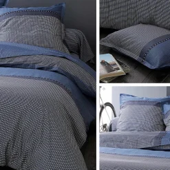 Drap housse imprimé 90x200 cm bonnet 30 cm satin de coton ENZO bleu