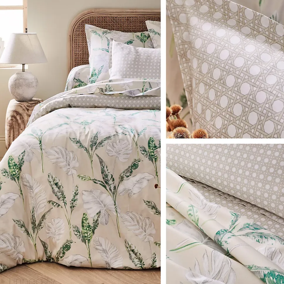 Drap housse imprimé 200x200 cm satin de coton VOYAGE Lin Bonnet 30 cm