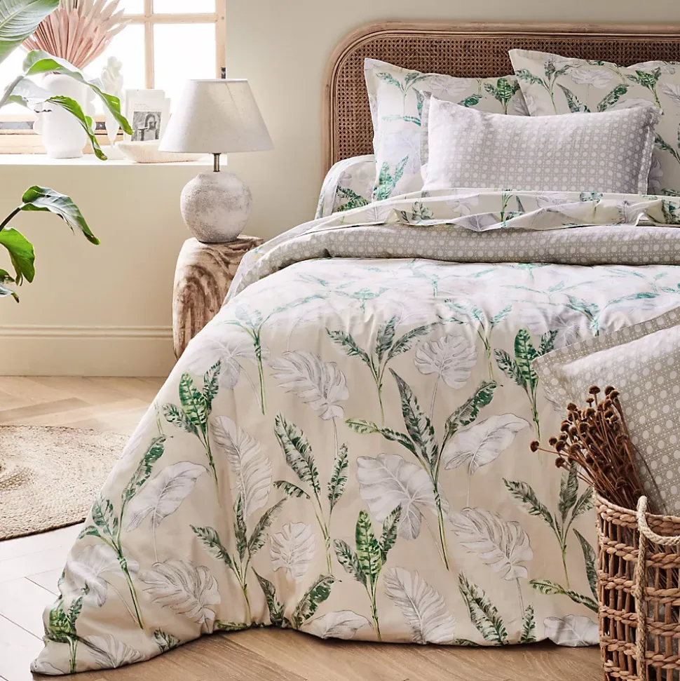 Drap housse imprimé 200x200 cm satin de coton VOYAGE Lin Bonnet 30 cm