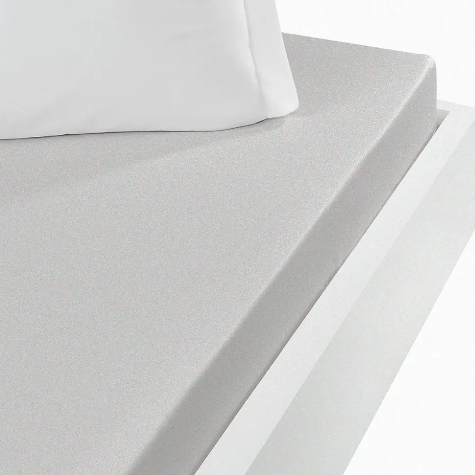 Drap housse jersey coton peigné extensible bonnet 30 cm Gris Perle 90x200 cm MANHATTAN