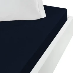 Drap housse jersey coton peigné extensible bonnet 30 cm Bleu Nuit 140x190 cm MANHATTAN