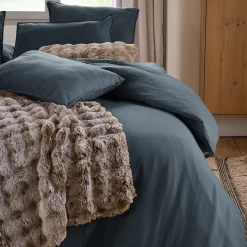 Drap housse MILOS mousseline de coton 140x200 cm bonnet 30 cm uni noir granit