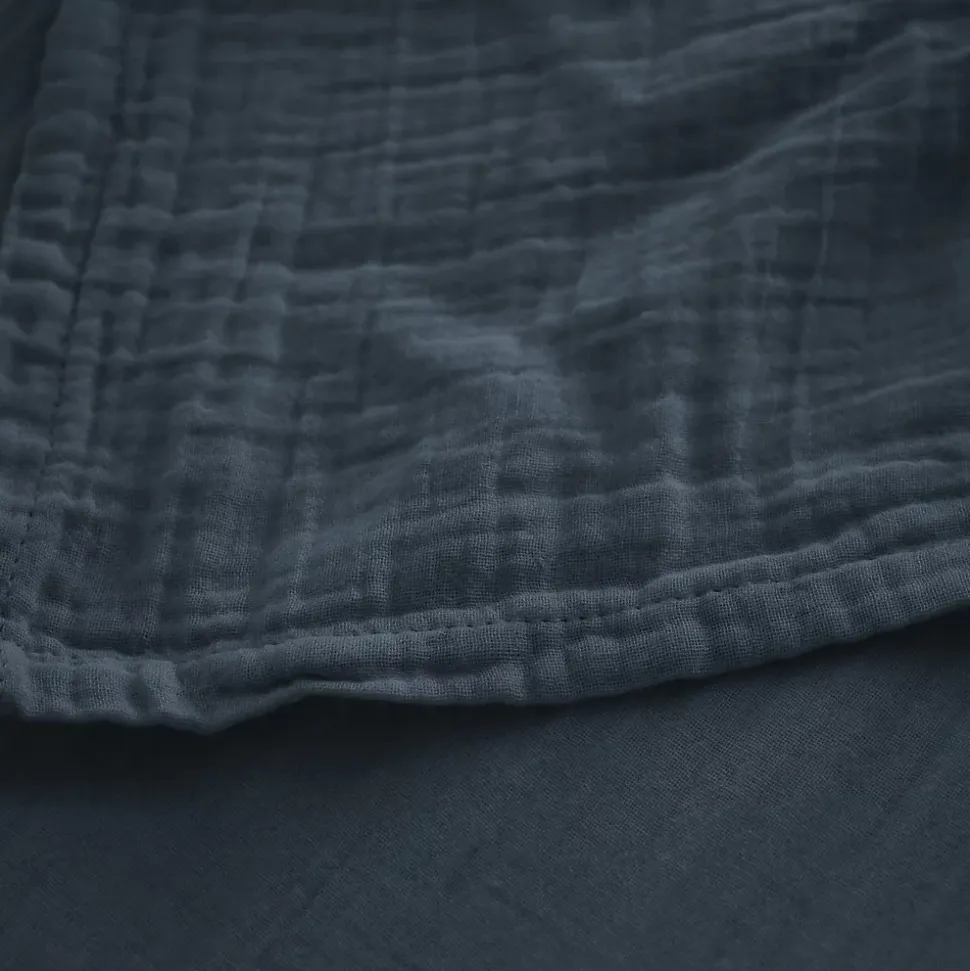 Drap housse MILOS mousseline de coton 140x200 cm bonnet 30 cm uni noir granit