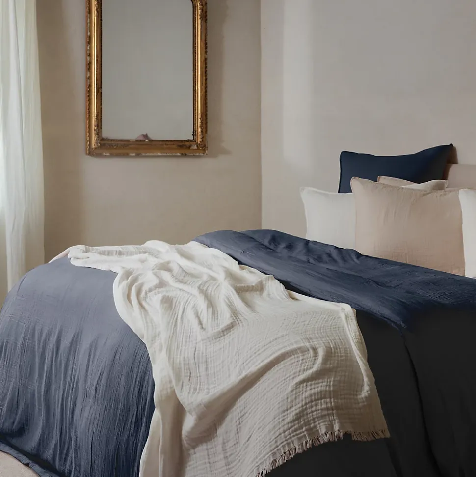 Drap housse MILOS mousseline de coton 140x200 cm bonnet 30 cm uni noir granit