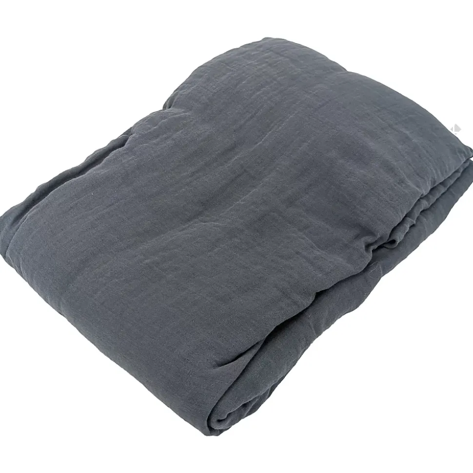 Drap housse MILOS mousseline de coton 140x200 cm bonnet 30 cm uni noir granit