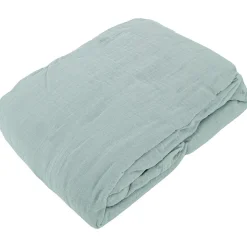 Drap housse MILOS mousseline de coton 140x200 cm bonnet 30 cm uni vert lichen