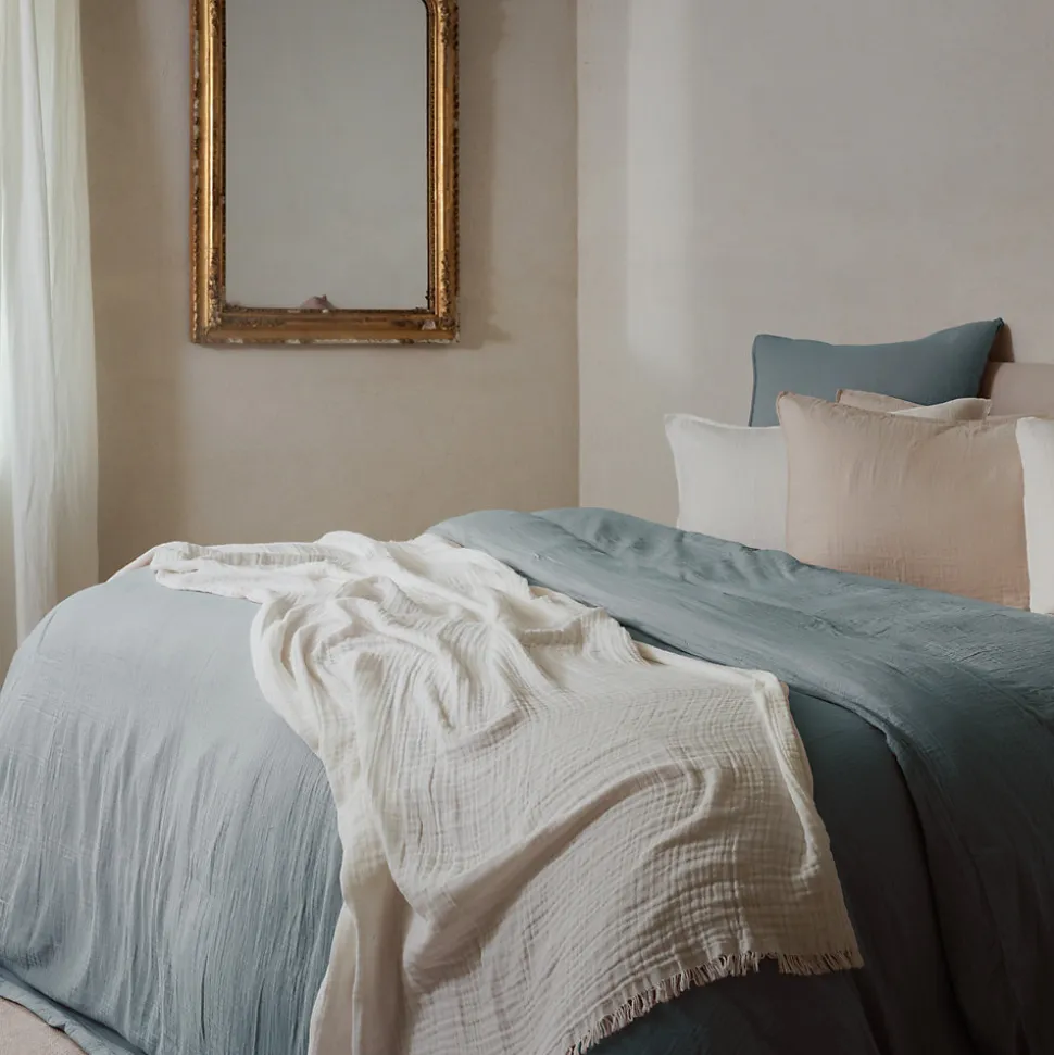 Drap housse MILOS mousseline de coton 140x200 cm bonnet 30 cm uni vert lichen