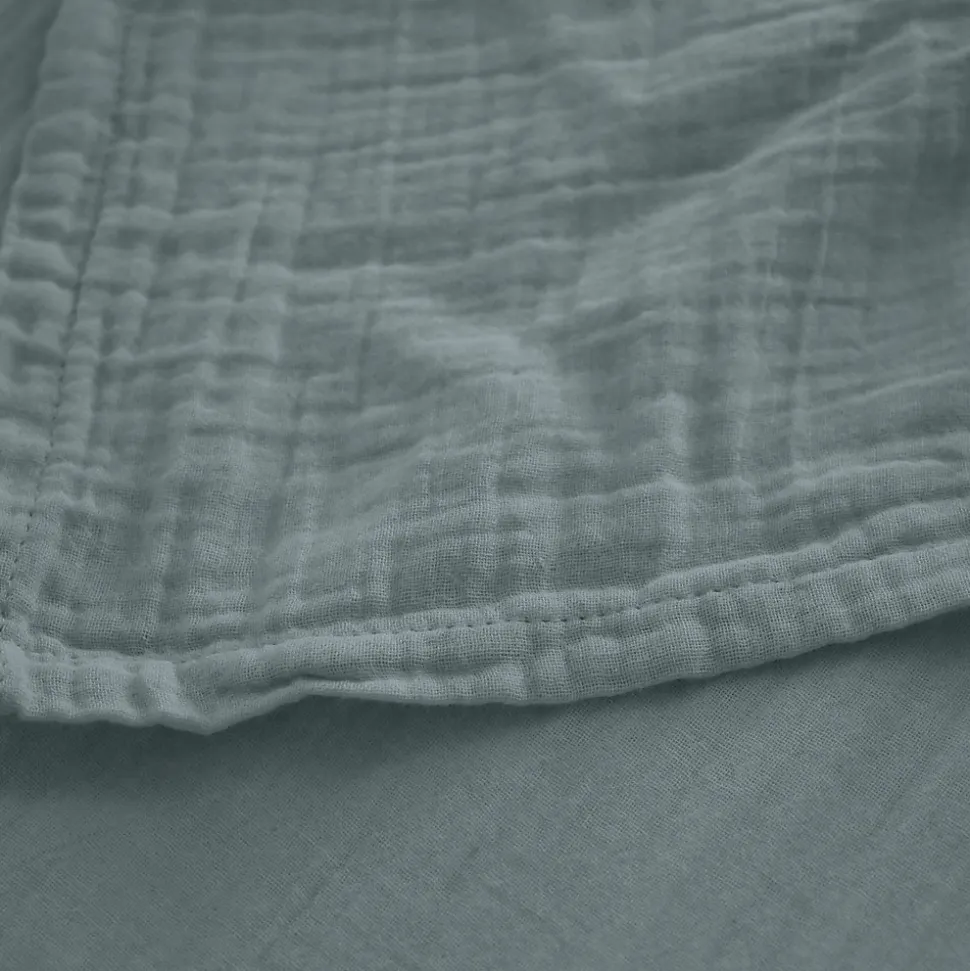 Drap housse MILOS mousseline de coton 140x200 cm bonnet 30 cm uni vert lichen