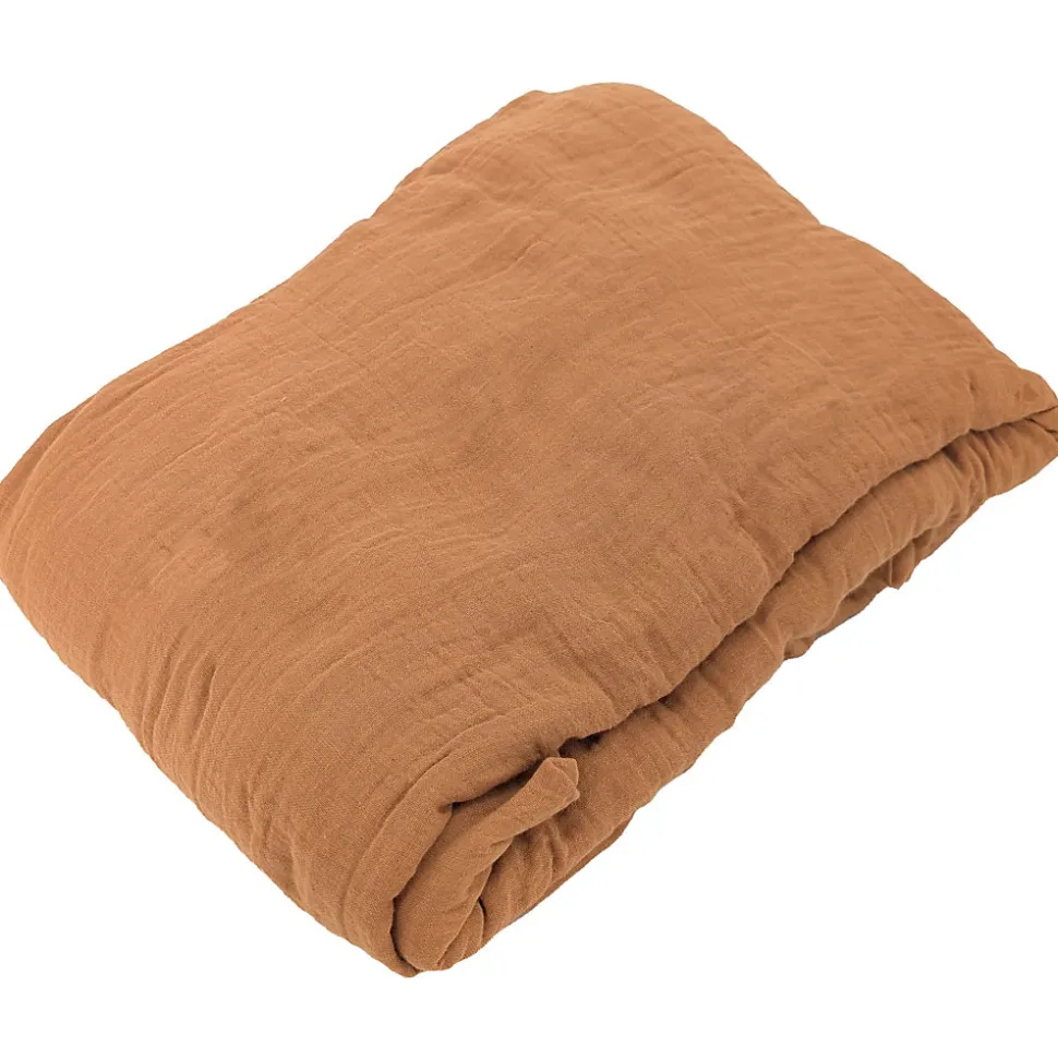 Drap housse MILOS mousseline de coton 140x200 cm bonnet 30 cm uni marron terre cuite