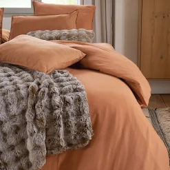 Drap housse MILOS mousseline de coton 140x200 cm bonnet 30 cm uni marron terre cuite