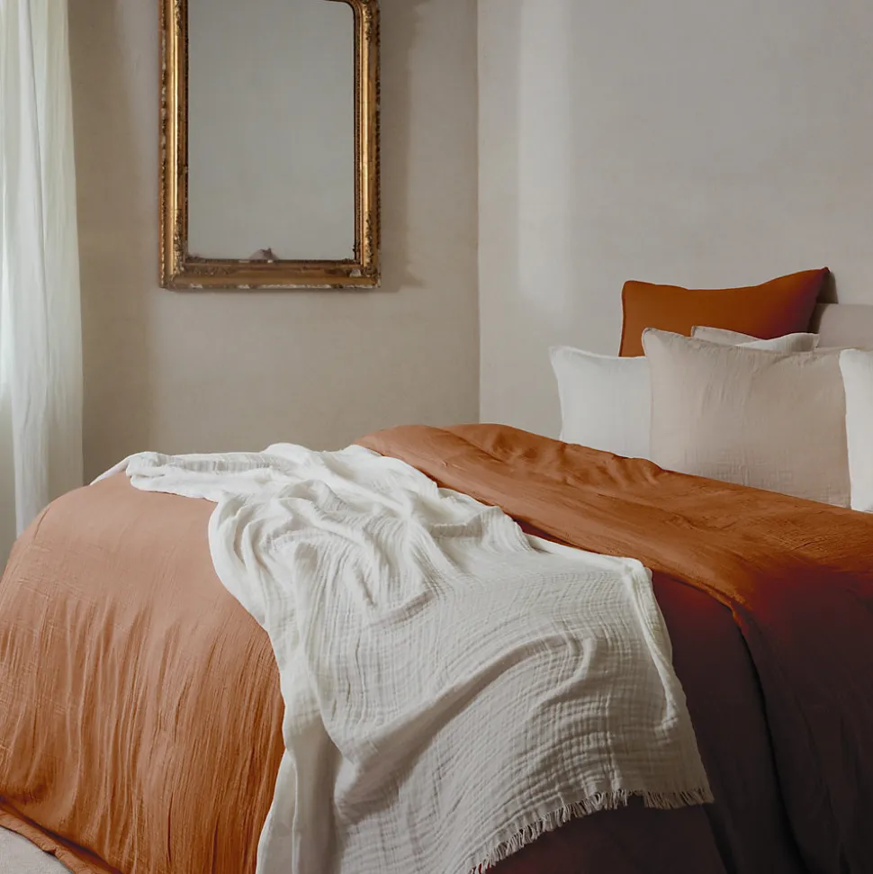 Drap housse MILOS mousseline de coton 140x200 cm bonnet 30 cm uni marron terre cuite
