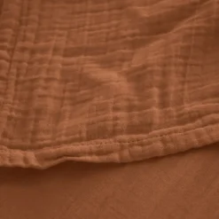 Drap housse MILOS mousseline de coton 140x200 cm bonnet 30 cm uni marron terre cuite