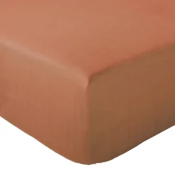 Drap housse MILOS mousseline de coton 140x200 cm bonnet 30 cm uni marron terre cuite