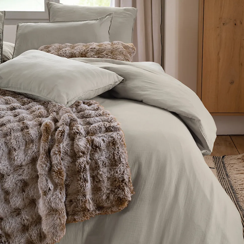 Drap housse MILOS mousseline de coton 160x200 cm bonnet 30 cm uni beige ficelle