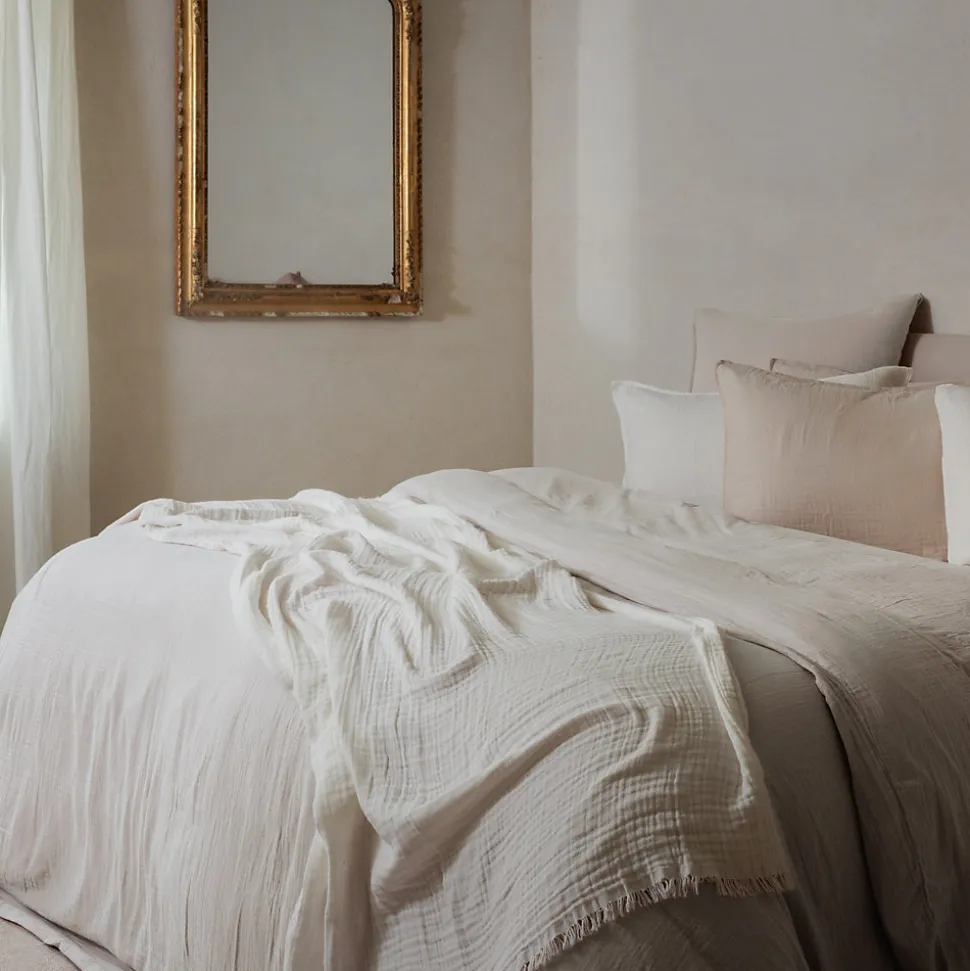 Drap housse MILOS mousseline de coton 160x200 cm bonnet 30 cm uni beige ficelle