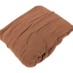 Drap housse MILOS mousseline de coton 160x200 cm bonnet 30 cm uni marron cognac
