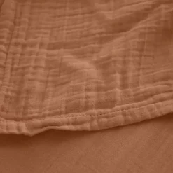 Drap housse MILOS mousseline de coton 160x200 cm bonnet 30 cm uni marron cognac