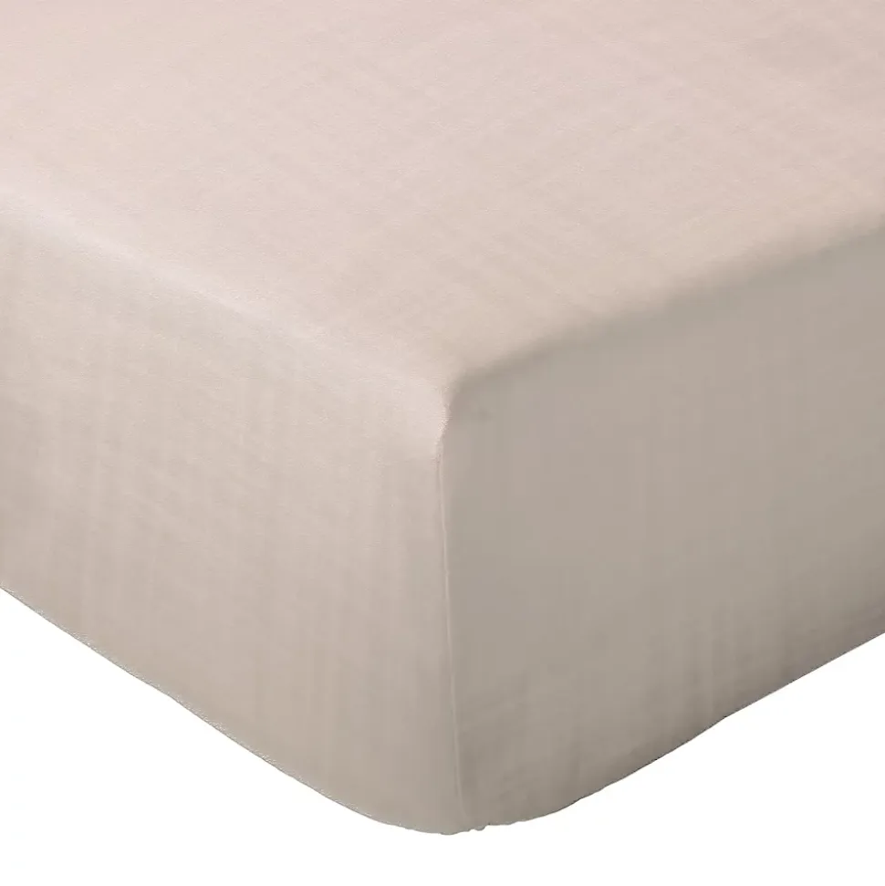 Drap housse MILOS mousseline de coton 140x200 cm bonnet 30 cm uni beige naturel