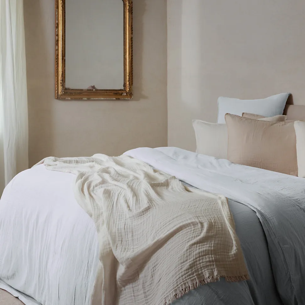 Drap housse MILOS mousseline de coton 140x200 cm bonnet 30 cm uni blanc neige